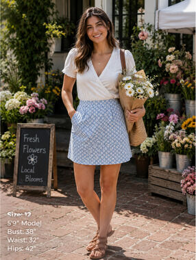 Ann Taylor Loft Cottagecore Daisy Floral Cotton Mini Skirt Size 12 Pockets‎